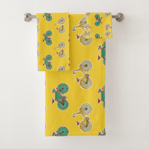 Conjunto De Toalhas Bicicleta desportiva Vintage. Padrão amarelo da bi