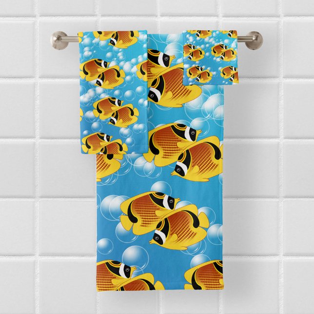 Conjunto De Toalhas Bicicleta Raccoon em Água Borrível (Raccoon Butterflyfish in Bubbly Water Bath Towel Cover Photo)