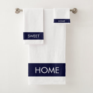Conjunto De Toalhas Bicycle Casa Doce Lar em Azul Marinho e Branco