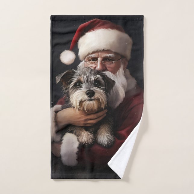Conjunto De Toalhas Biewer Terrier com Papai Noel Natal Festivo (Toalha de mão)