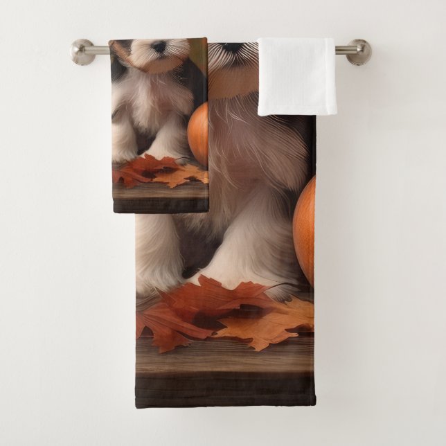 Conjunto De Toalhas Biewer Terrier Puppy Autumn Delight Pumpkin (Insitu)