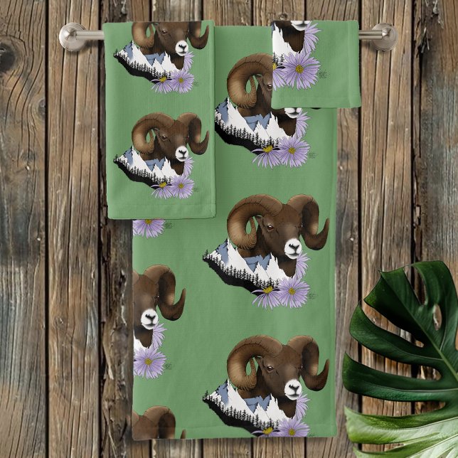Conjunto De Toalhas Bighorn Sheep Ram Green Mounties (Criador carregado)