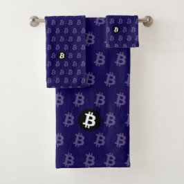 Conjunto De Toalhas Bitcoin Azul Escuro