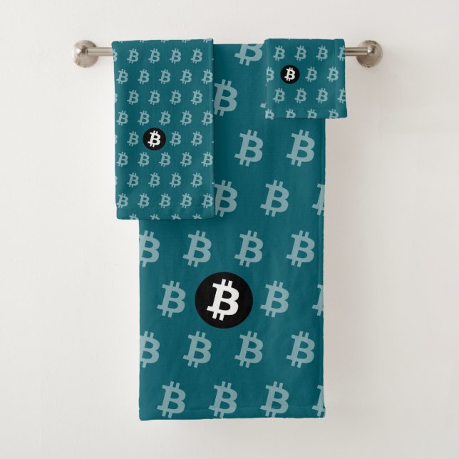 Conjunto De Toalhas Bitcoin Azul Escuro (Estilo 2) (Insitu)