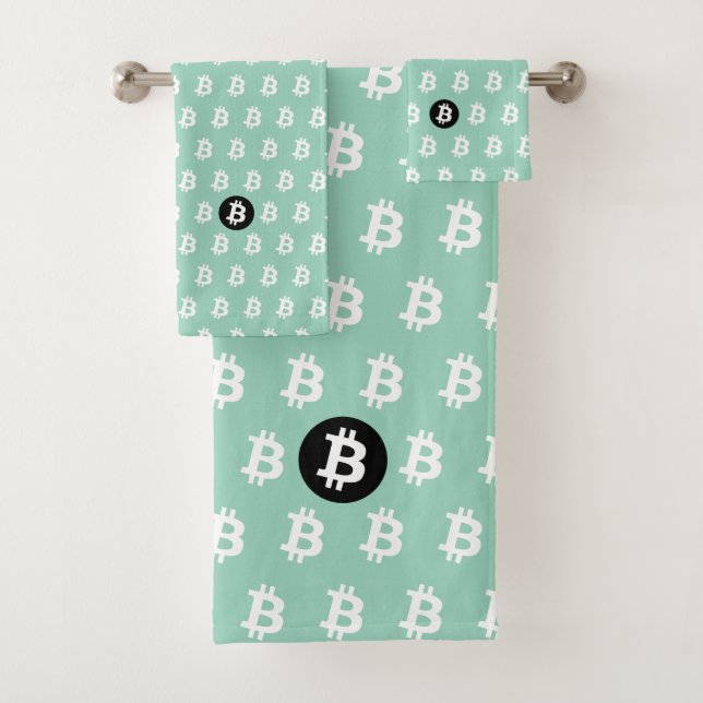 Conjunto De Toalhas Bitcoin Azul Teal Claro (Insitu)