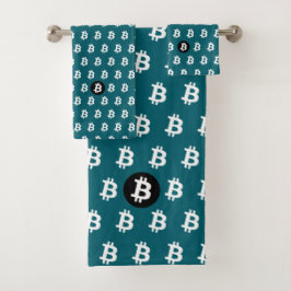 Conjunto De Toalhas Bitcoin Dark Teal