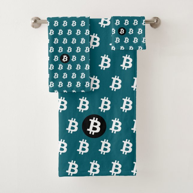 Conjunto De Toalhas Bitcoin Dark Teal (Insitu)