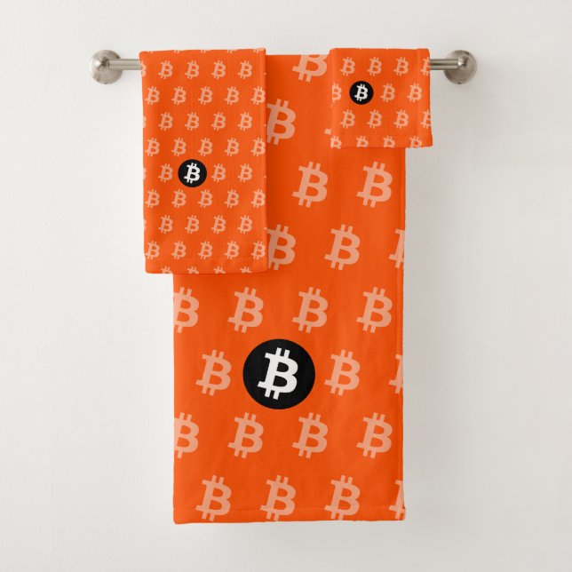 Conjunto De Toalhas Bitcoin Laranja Brilhante (Estilo 2) (Insitu)