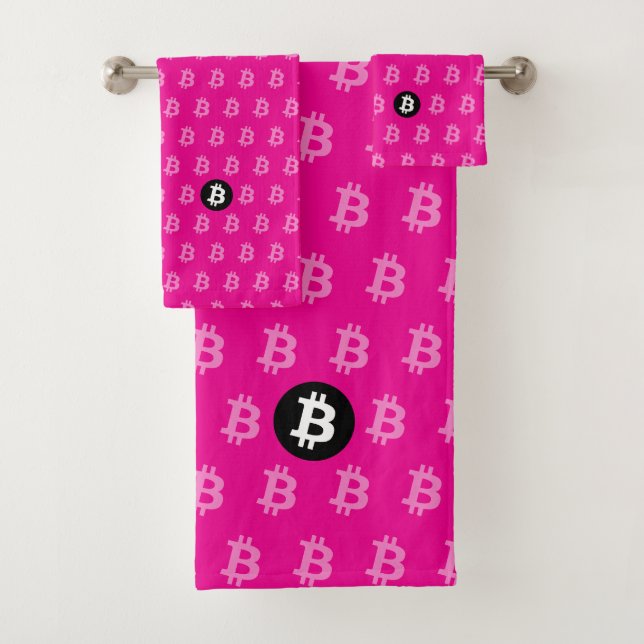 Conjunto De Toalhas Bitcoin Rosa Quente (Estilo 2) (Insitu)