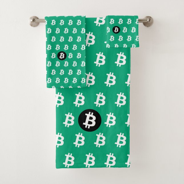 Conjunto De Toalhas Bitcoin Verde-Azul (Insitu)