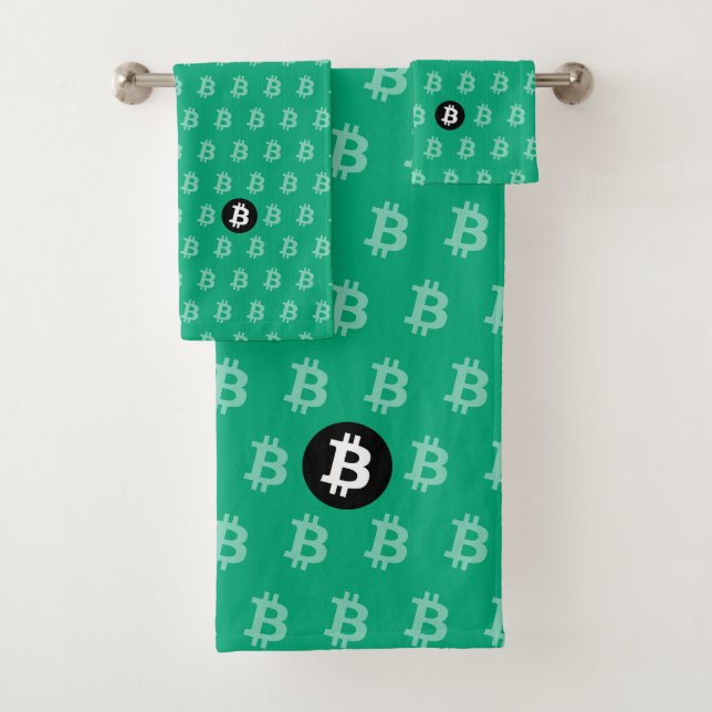 Conjunto De Toalhas Bitcoin Verde-Azul (Estilo 2) (Insitu)