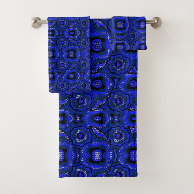 Conjunto De Toalhas Black and indigo blue abstract pattern. (Insitu)