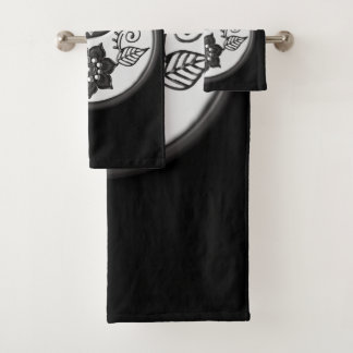 Conjunto De Toalhas Black and Silver Floral Yin Yang