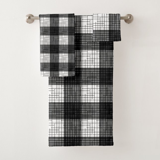 Conjunto De Toalhas Black and White Bold Checkered Plaid Design  (Criador carregado)