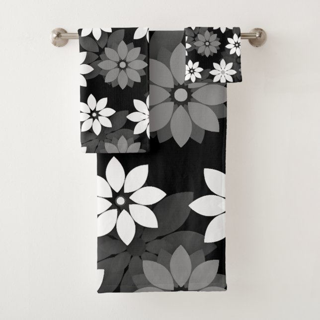 Conjunto De Toalhas Black and white, grey seamless flower pattern (Insitu)