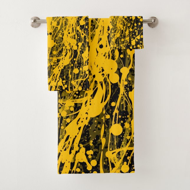 Conjunto De Toalhas Black and Yellow Paint Splashes (Insitu)
