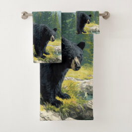 Conjunto De Toalhas Black Bear Nature Towel Set Personalize It 