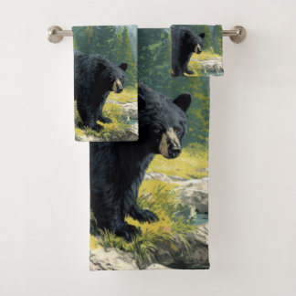 Conjunto De Toalhas Black Bear Nature Towel Set Personalize It 