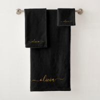 Black Dourado Modern Script Girly Monographic Name