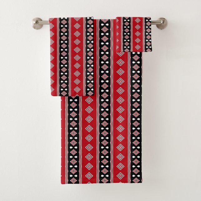 Conjunto De Toalhas Black e Red Stripes e Diamantes (Insitu)