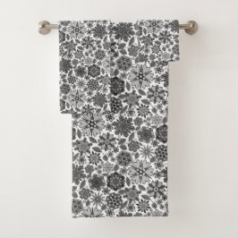 Conjunto De Toalhas Black Gray White Retro Floral Art Seamless Pattern