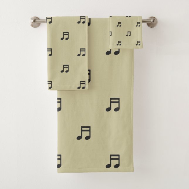 Conjunto De Toalhas Black Music Notes Pattern on Light Beige (Insitu)