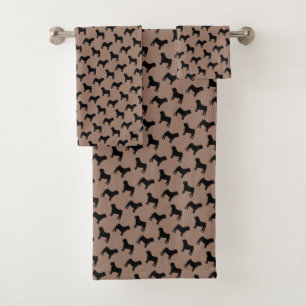 Conjunto De Toalhas Black Pug Dog Silhouttes em Khaki Beige