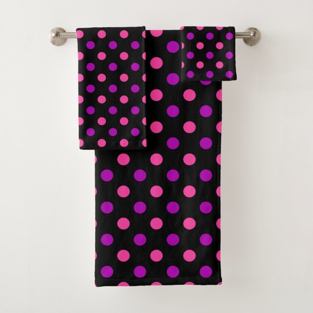 Conjunto De Toalhas Black Purple Pink Polka Dots Pattern  (Insitu)
