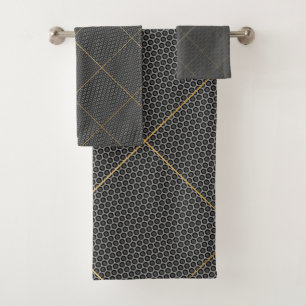 CONJUNTO DE TOALHAS BLACK SILVER ABSTRACT CIRCLES GRID BATH TOWEL SET