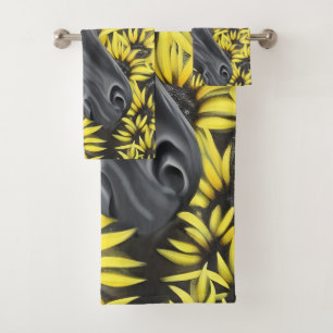 Conjunto De Toalhas Black Stallion Horse e Sunflower