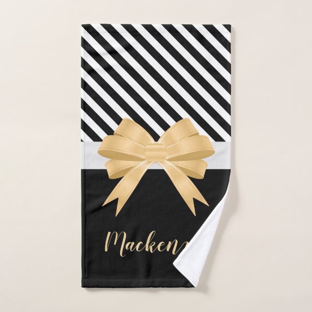 Conjunto De Toalhas Black White Stripes Goldem Bow (Toalha de mão)