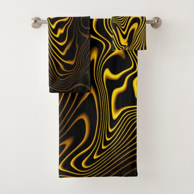 Conjunto De Toalhas Black Yellow Gold Swirls Texture (Insitu)