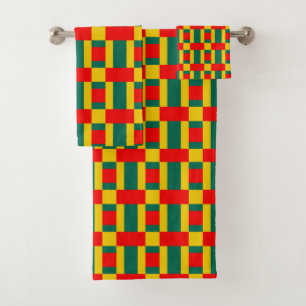 Conjunto De Toalhas Bloco de Cor Verde Amarelo e Vermelho Impressão