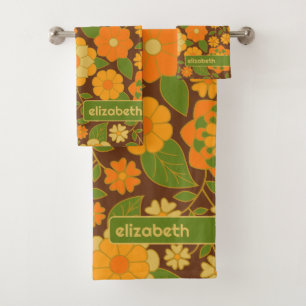 Conjunto De Toalhas Bloco de nome personalizado Padrão Floral Retroati