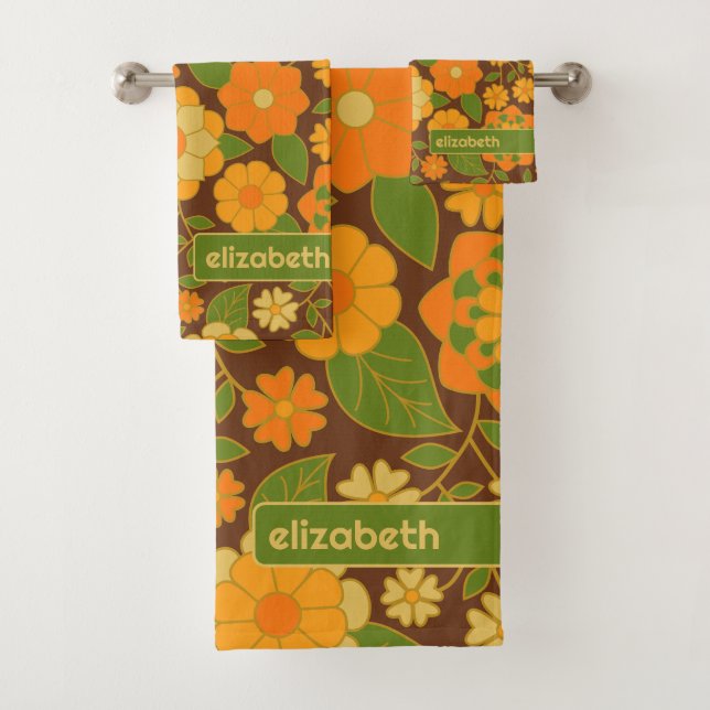 Conjunto De Toalhas Bloco de nome personalizado Padrão Floral Retroati (Insitu)