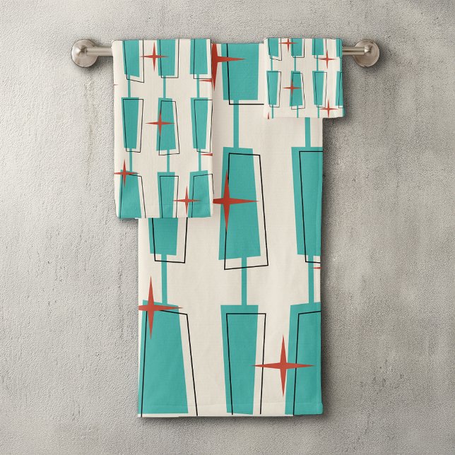 Conjunto De Toalhas Blocos Atômicos Modernos do Meio do Século em Verd (Criador carregado)