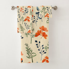 Conjunto De Toalhas Blooming Botanicals Laranja Branqueamento Verde Fl