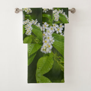 Conjunto De Toalhas Blossomas de arbustos Flores Verde Branco