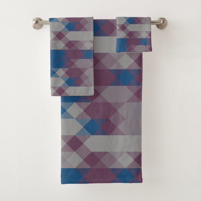 Conjunto De Toalhas blue and mauve geometric pattern (Insitu)