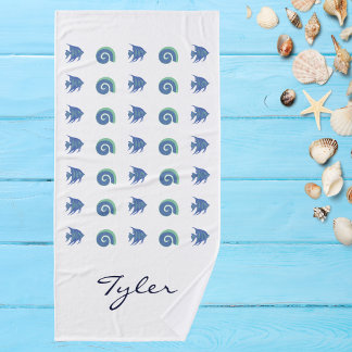 Conjunto De Toalhas Blue and White Shell Fish Name Beach House