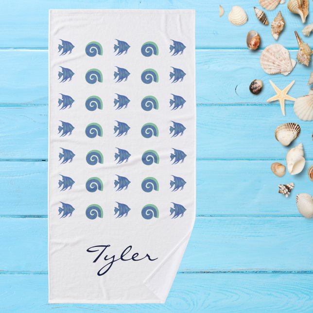 Conjunto De Toalhas Blue and White Shell Fish Name Beach House (Criador carregado)