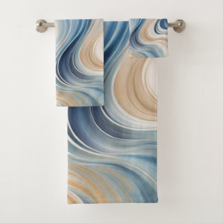 Conjunto De Toalhas Blue Beige Waves Bath Towels