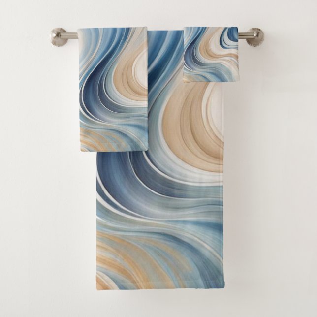 Conjunto De Toalhas Blue Beige Waves Bath Towels (Insitu)