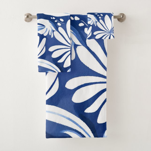 Conjunto De Toalhas Blue Botanical Watercolor Floral Pattern (Insitu)
