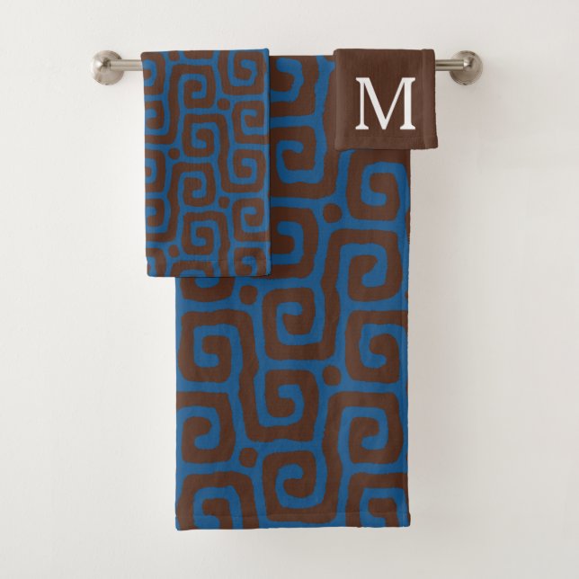 Conjunto De Toalhas  Blue &Brown Abstract Pattern Monogram name (Insitu)