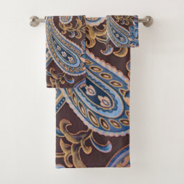 Conjunto De Toalhas Blue Brown Vintage Paisley New