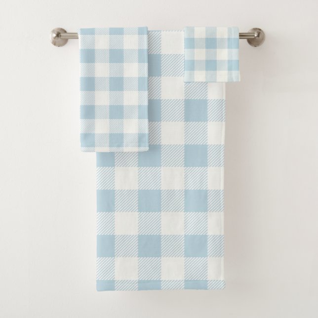 Conjunto De Toalhas Blue Check Gingham Patterno Bath Towel Set (Insitu)