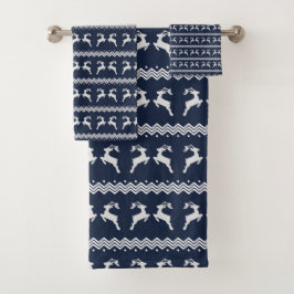 Conjunto De Toalhas Blue Christmas Reindeer Seamless Patterno