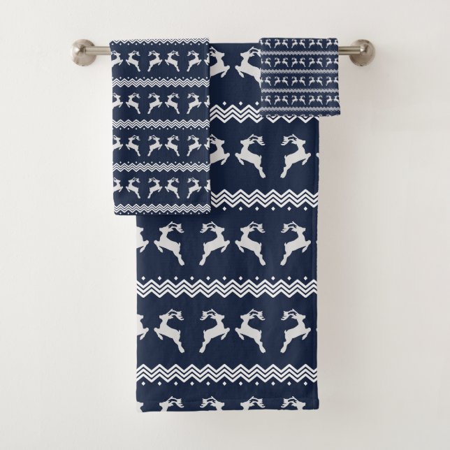Conjunto De Toalhas Blue Christmas Reindeer Seamless Patterno (Insitu)