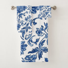 Conjunto De Toalhas Blue Floral Chinoiserie White Watercolor